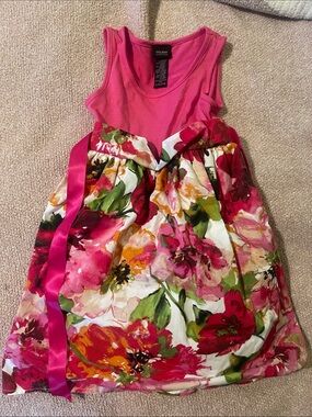Holiday Editions Pink Floral Tank Dress with Satin Ribbon
